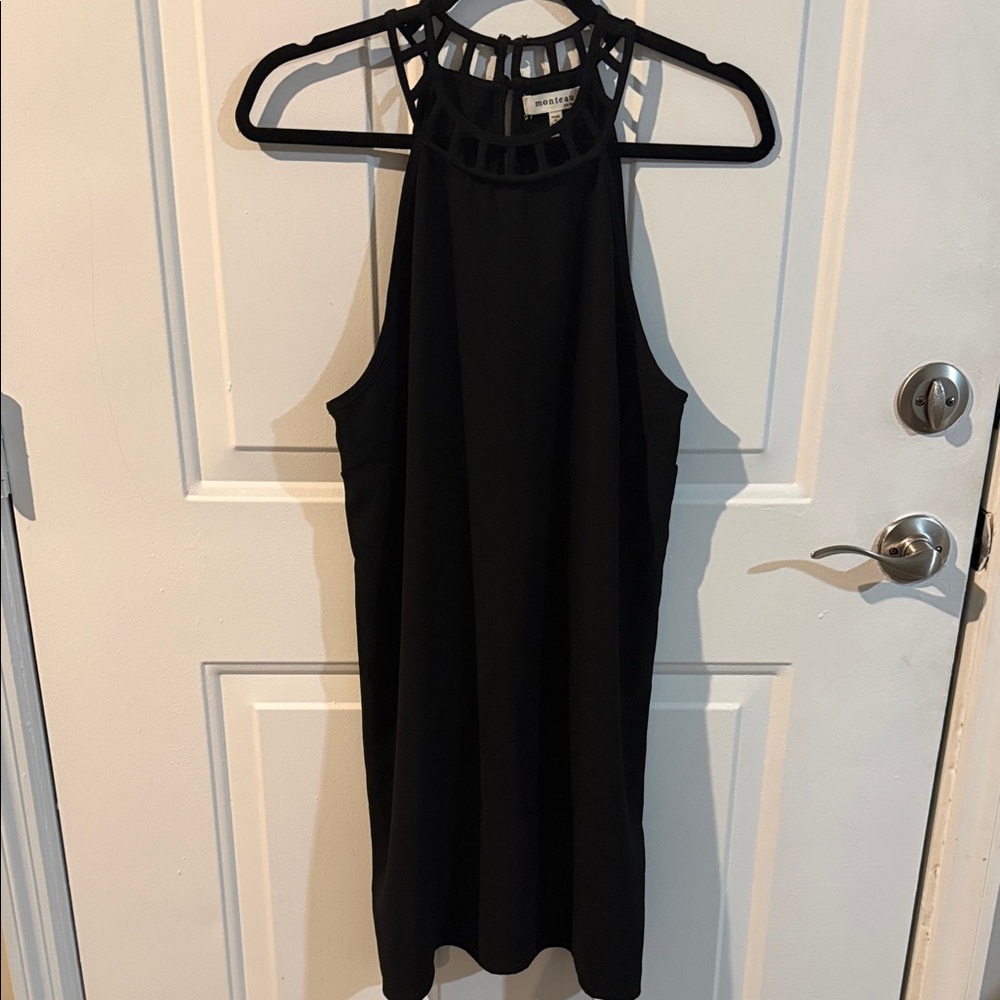 Elegant Monteau “little Black dress”Halter Mini with lattice detail on neck sexy